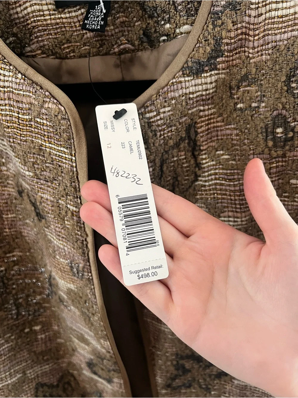 Ellen Tracy Metallic Tweed Floral-Embellished Jacket - Taupe - Picture 3 of 5